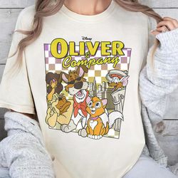 disney oliver company shirt, vintage oliver & company t-shirt, oliver company checkerboard shirt, magic kingdom, family