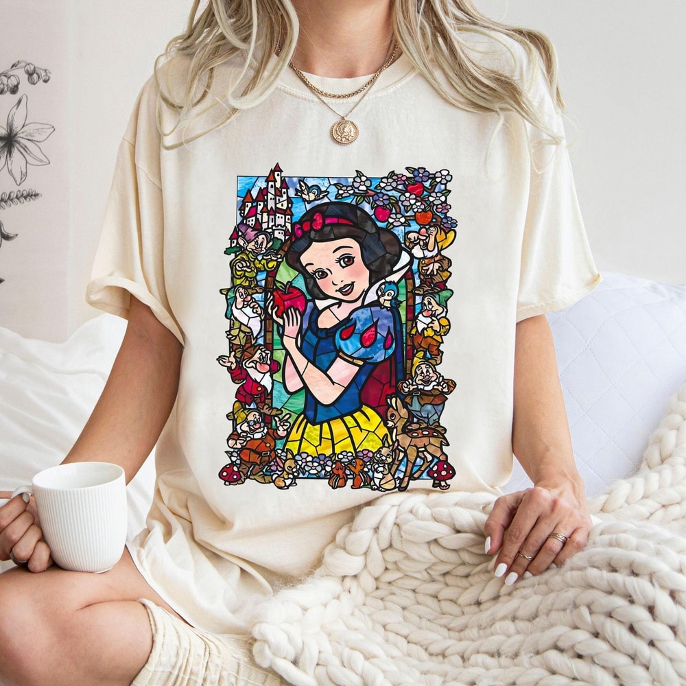 Disney Snow White Princess Shirt, Retro Snow White & The Seven Dwarfs Floral Stained Glass Sweatshirt, Birthday Gift Tee, Magic Kingdom.jpg