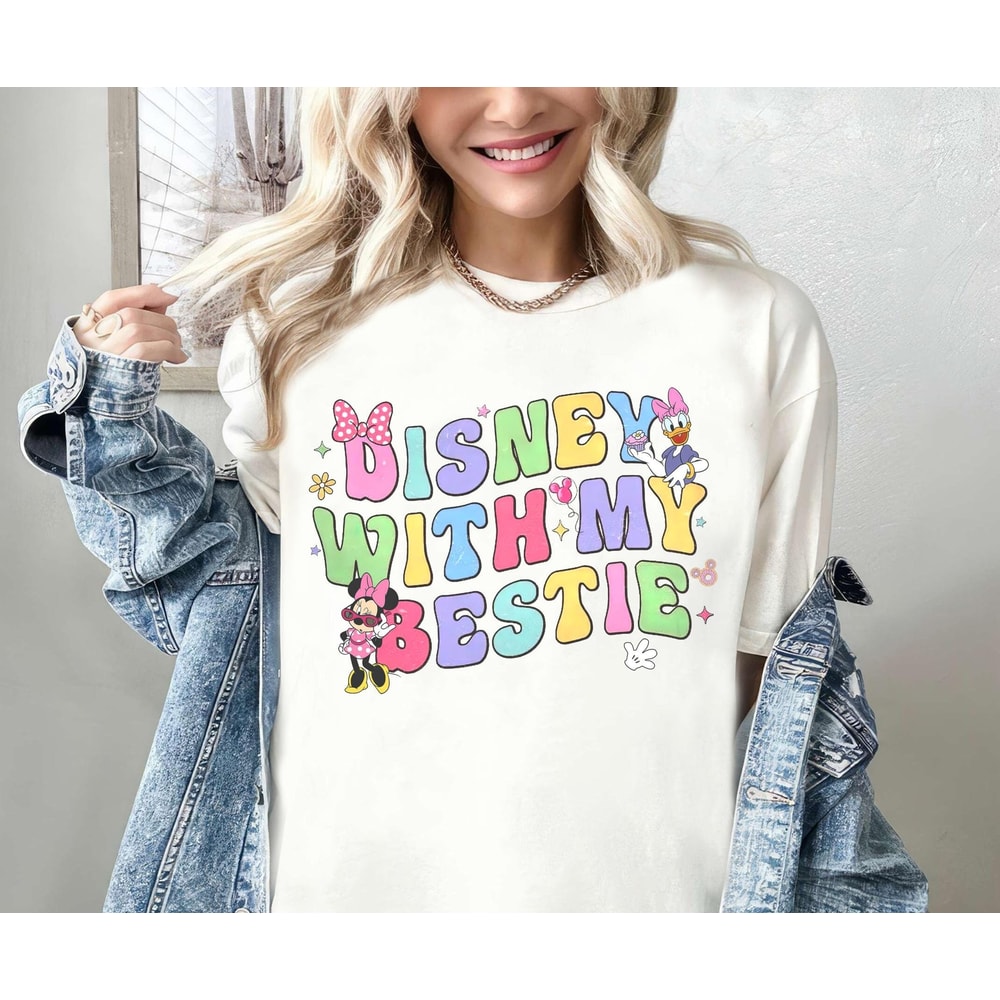 Minnie Daisy Disney With My Bestie Shirt, Vintage Disneyland Castle Best Friends T-shirt, Disney Girls Tee, Disney Family Trip.jpg
