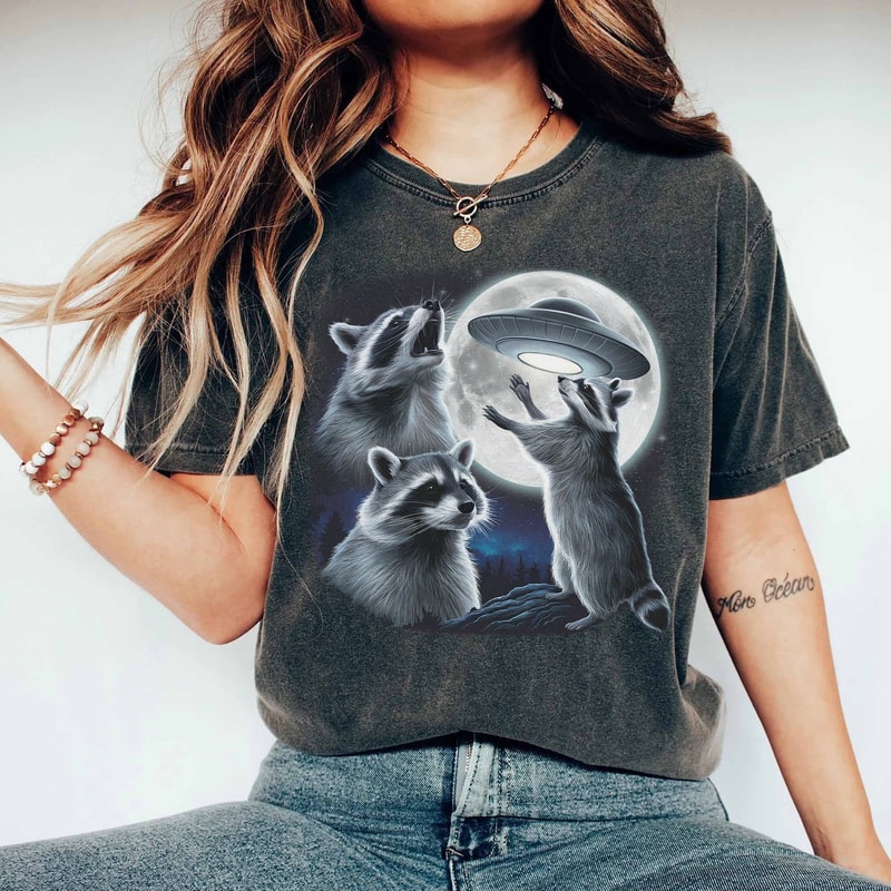 Funny Raccoon UFO Shirt, Three Raccoons Vintage Graphic Shirt, Retro Alien Shirt, Funny Raccoon Tee, UFO Shirt, Raccoon Lovers Gift.jpg