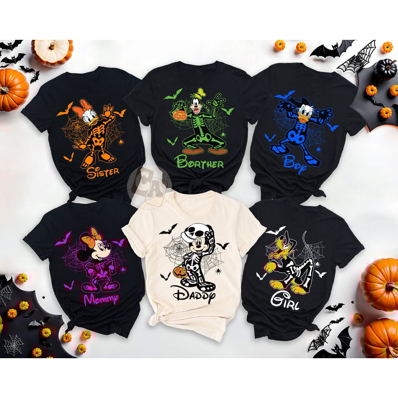 Custom Disney Skeleton Halloween Shirt, Custom Name & Character Disney Skeleton Shirt, Disney Skeleton Family Shirts, Halloween Group Shirt.jpg
