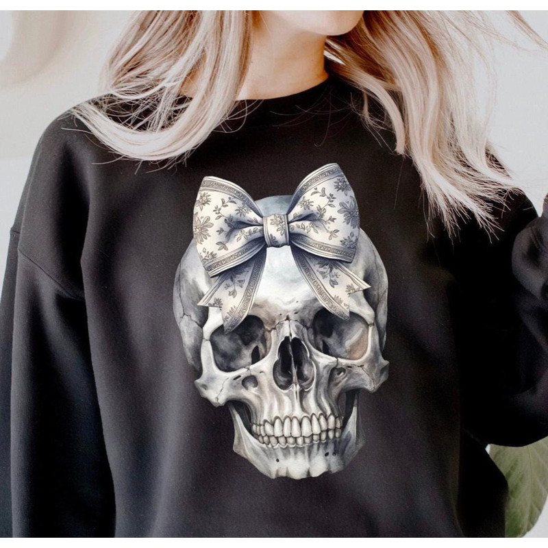 Cute Fall Sweatshirt - Girly Skeleton Shirt, Happy Halloween shirt, Coquette Halloween Tee, halloween costume shirt, women halloween gift.jpg