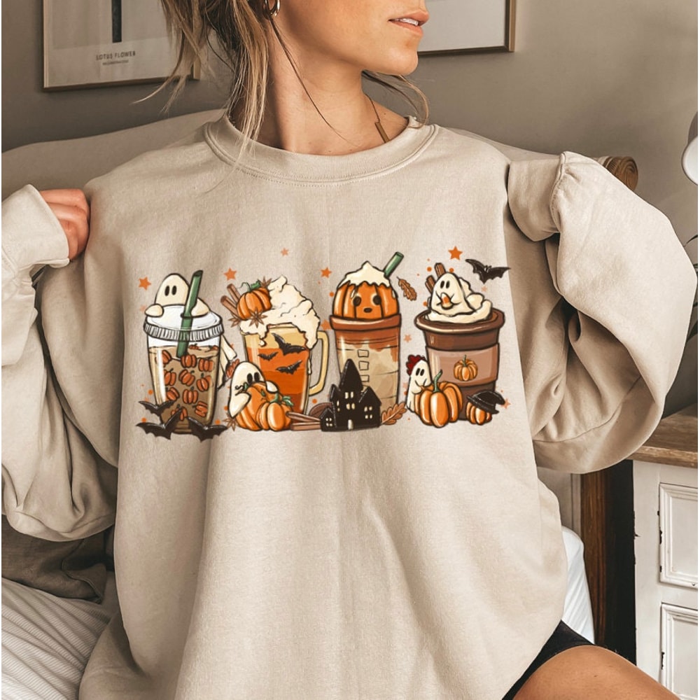 Fall Coffee Shirt, Cute Fall Sweatshirt, Coffee Lover tee Shirt, Halloween Pumpkin Latte Drink Cup, Pumpkin Spice Shirt, Thanksgiving Shirt.jpg