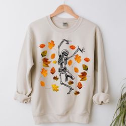 fall leaves dancing skeleton shirt, happy halloween t-shirt, halloween tee sweatshirt, halloween costume shirt, womens