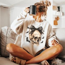 skull graphic girly halloween shirt, cute skeleton sweatshirt, skeleton goth retro tee, 2000 emo clothes, nostalgia stre