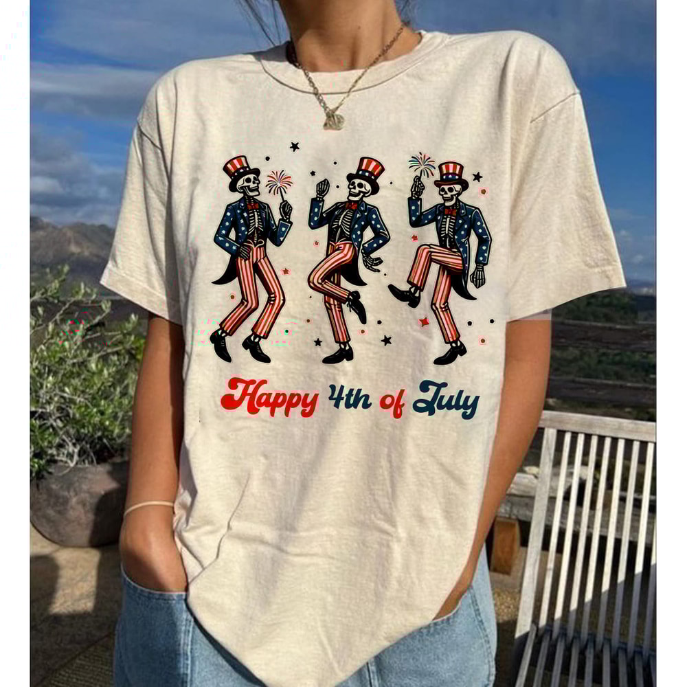 Dancing Skeleton 4th Of July T-Shirt, Skeleton Fireworks T-Shirt, Patriotic Skeleton T-Shirt, 4th Of July T-Shirt, Happy 4th Of July Tee.jpg