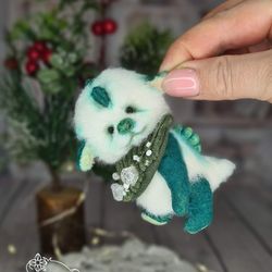 Green dragon teddy toy. Miniature dragon gift. Handmade toy.