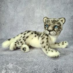 Snow leopard poseable toy Realistic toy Soft Sculpture