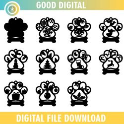 dog paw print christmas ornament svg files for cricut, custom pet dog snowflake ornament glowforge svg laser cut files