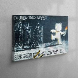 3d canvas, canvas decor, canvas home decor, banksy coctail teddy bear, street art canvas, abstract canvas canvas, banksy