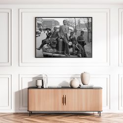 African American Five Boys on Car Retro Chicago 1941 Black Art Old Vintage Black and White Photography Canvas Print Canv