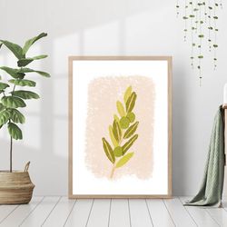 boho olive branch leaves print abstract green soft neutral decor minimalistic pastel wall art canvas framed printed retr