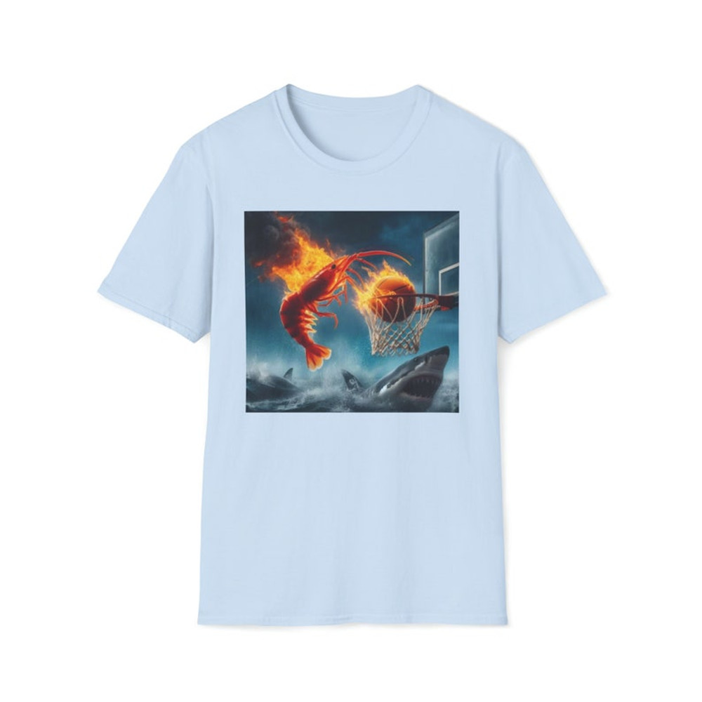 AI Shrimp Dunking on Shark Funny AI Image Marine Biologist Shirt Gift for Animal Lover Fishing Shirt Hard Image Fishing Meme Unisex Tee1.jpg