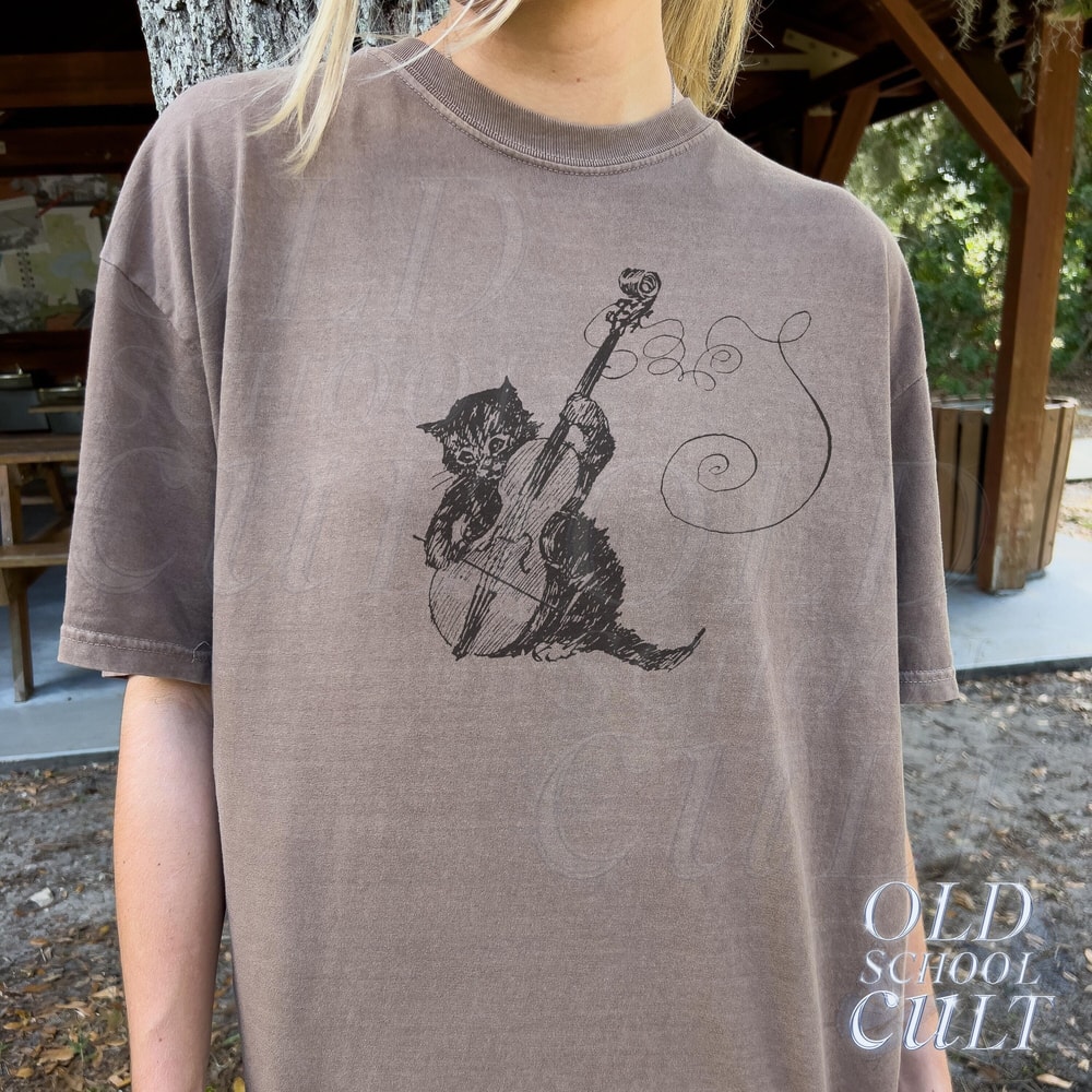 Cat Playing Violin Shirt, Cute Retro Minimalistic Graphic Tee, Cat Lovers Gift, Soft Distressed Cotton Shirt, Music Lovers Shirt,Funny Shirt.jpg