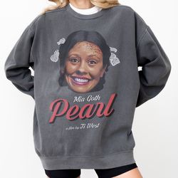 mia goth pearl sweatshirt, unisex ti west horror movie pearl crewneck sweatshirt, black red and white