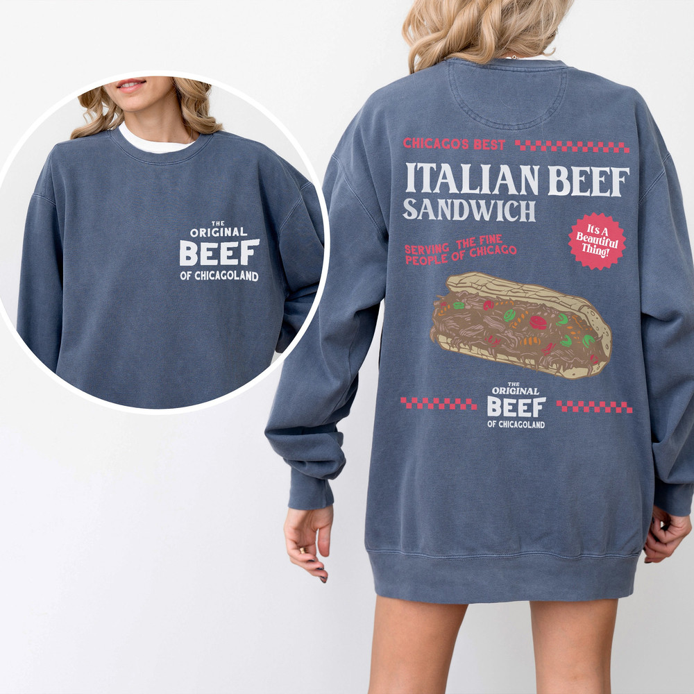 The Bear TV Show Sweatshirt, Front & Back Unisex Retro Original Beef Sandwich Crewneck Sweatshirt, Chicagoland Restaurant Sweater.jpg