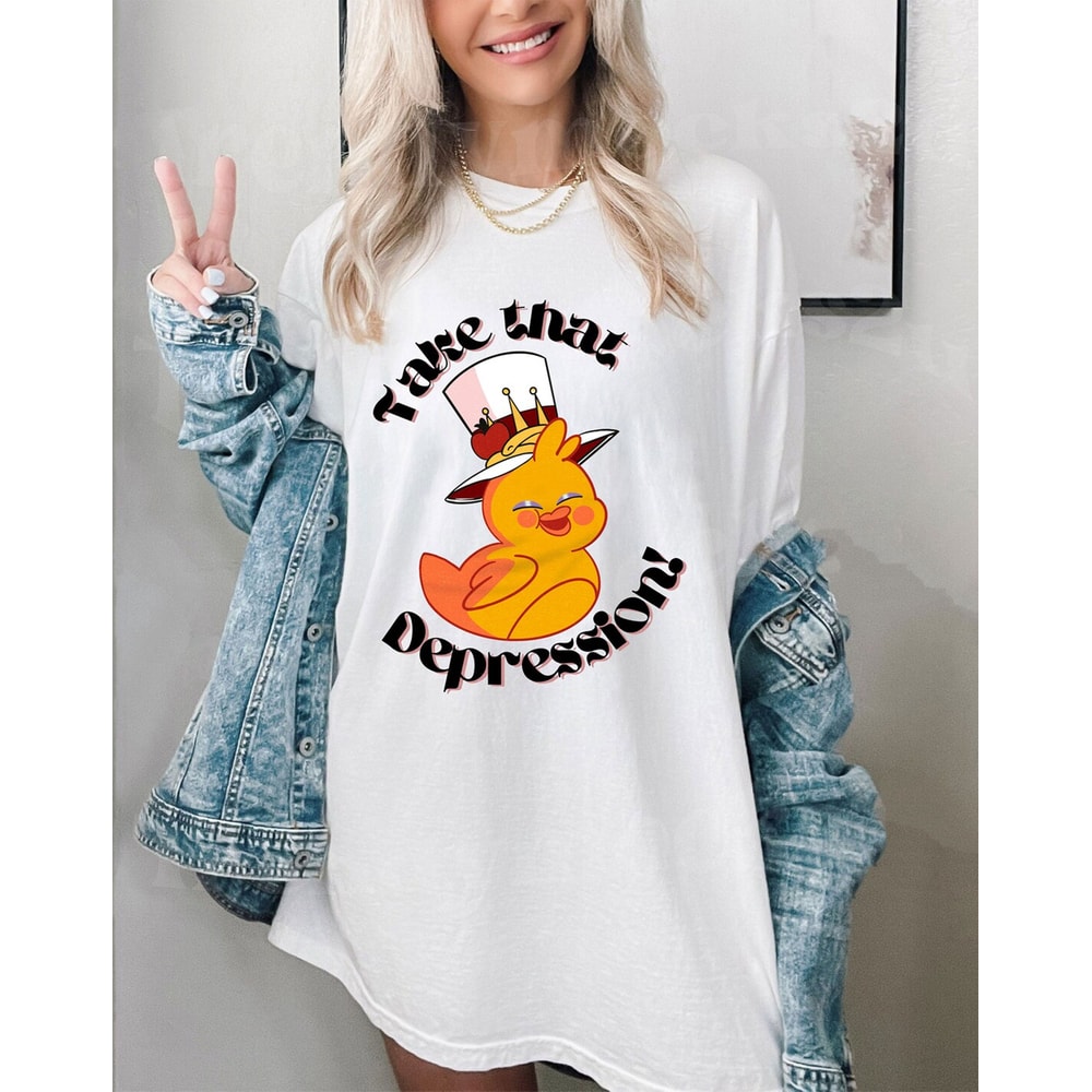 Take That Depression Lucifer Hazbin Hotel Shirt, Cute Lucifer Duck Shirt, Hazbin Hotel Cartoon Merch, Gift for Lucifer Fans.jpg