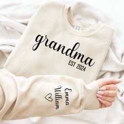 personalized grandma sweatshirt with grandkids names on slee, 26