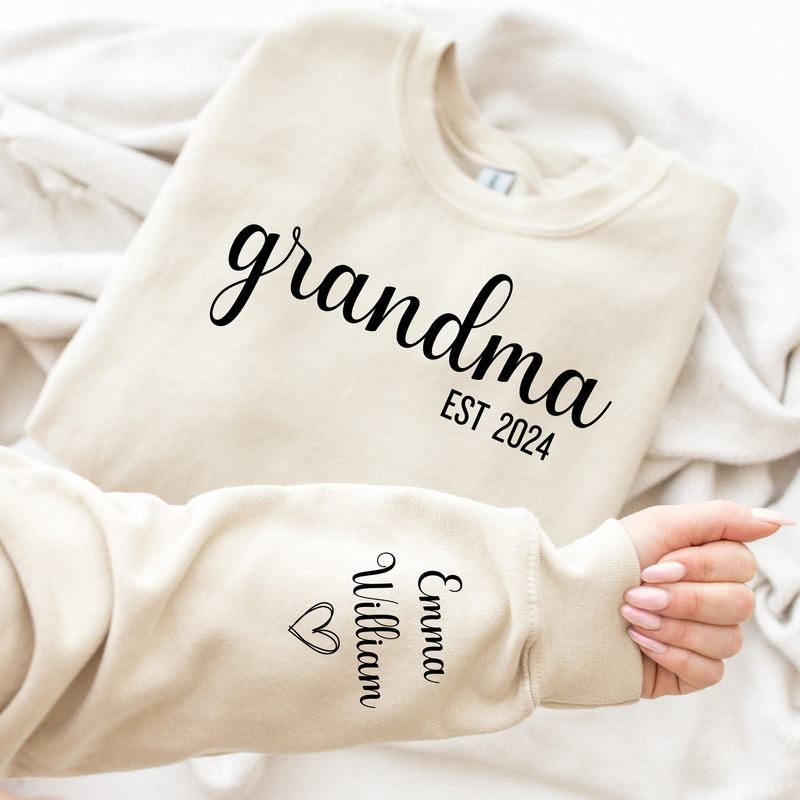 Personalized Grandma Sweatshirt with Grandkids Names on Sleeve, Custom Granny Sweater, Est Date Gramma Sweatshirt, Gift for Grandma.jpg