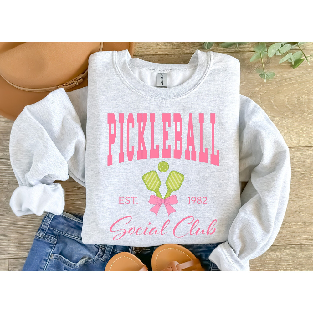 Coquette Pink Pickleball Social Club Matching Shirts, Soft Girl Pickleball Matching Sweatshirts, Coquette Pink Crewneck For Pickleballers.jpg