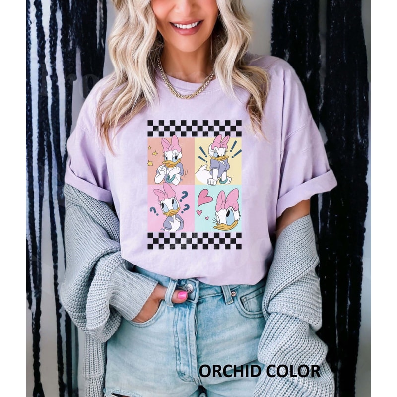 Disney Daisy Comfort Colors Shirt, Daisy Duck Trip Shirt, Mickey Checkered Shirt, Kids Disney Shirt, 90s Daisy Duck Tee, Disneyland Vacation.jpg