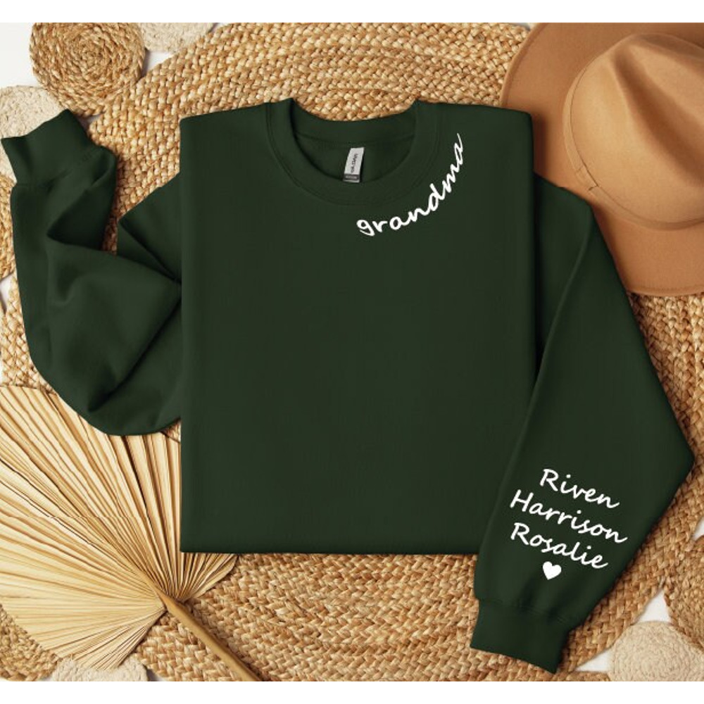 Custom Grandma Sweatshirt, I Wear My Heart On My Sleeve, Mother's Day Shirt, Gifts for Granny, Custom Grandma Birthday Gifts, LS906.jpg