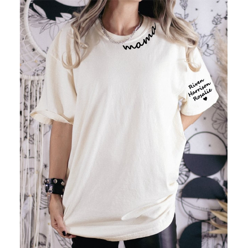 Custom Mama Comfort Colors Shirt, I Wear My Heart On My Sleeve, Mother's Day Shirt, Gifts for Mom, Personalized Mom Birthday Gifts, LS905.jpg