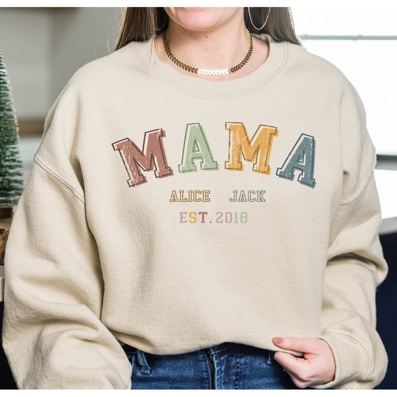 Custom Mama Sweatshirt, Mama est 2023 Sweatshirt, Mom Sweatshirt with Kids Names, Mother's Day Gift, Gift for Mom, LS193.jpg