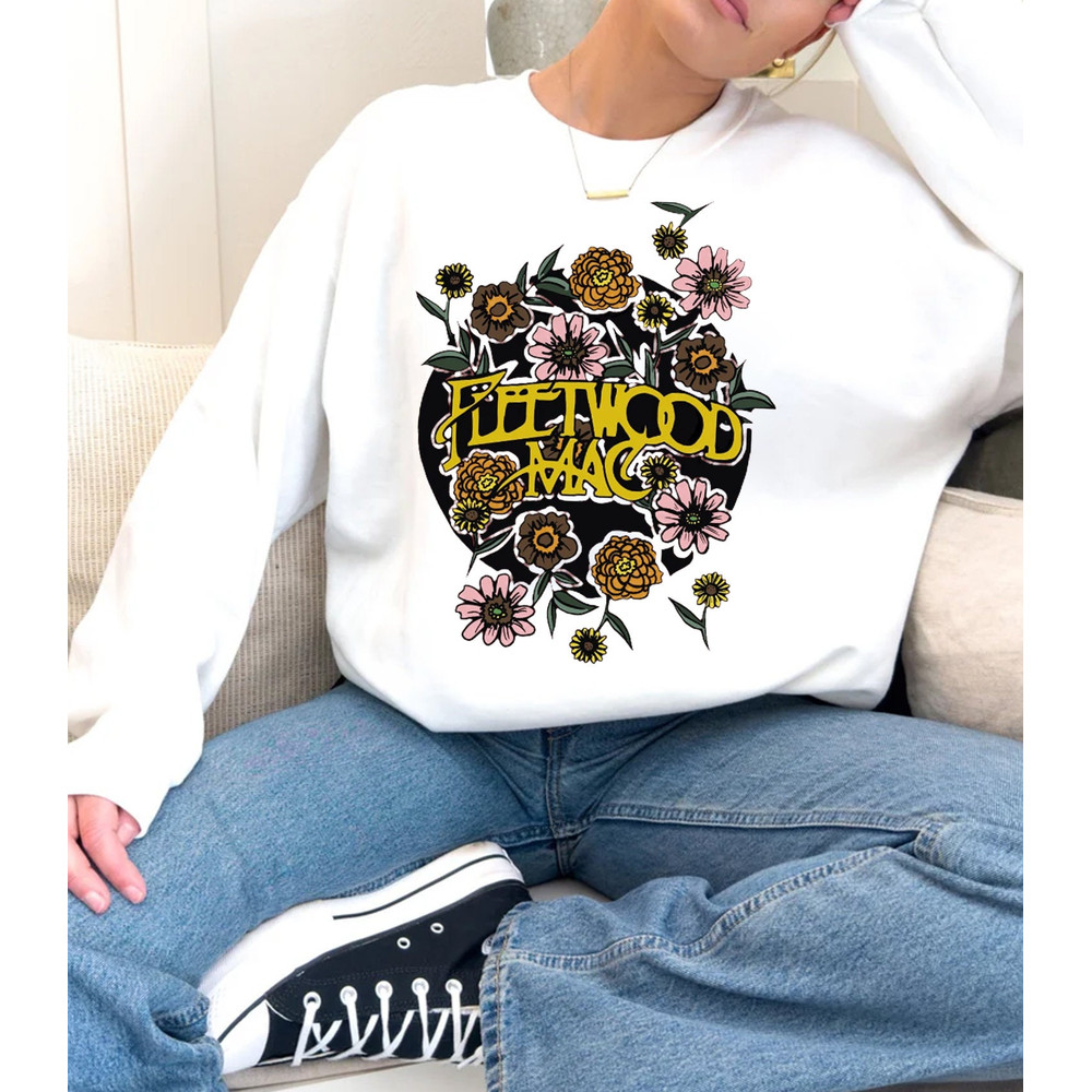 Fleetwood Mac Sweatshirt, Fleetwood Mac Shirt, Stevie Nicks Tee, Flower Sweatshirt Cool Women Band Tee Distressed Floral Rock and Roll Shirt.jpg