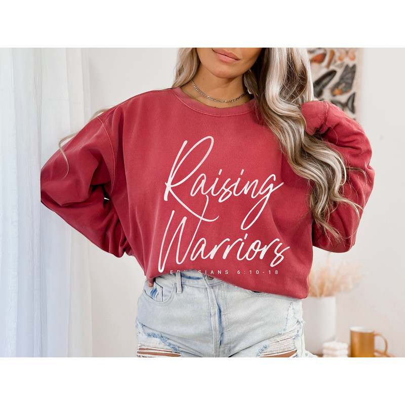 Christian Sweatshirts Comfort Colors Raising Warriors Sweatshirt Christian Gifts for Her Religious Apparel Baptism Sweatshirt Jesus Sweater.jpg