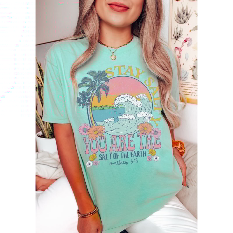 Stay Salty Christian Shirts Comfort Colors Christian T Shirts Bible Verse Shirt Jesus Shirt Oversized Graphic Tee Christian Apparel Gifts 1.jpg