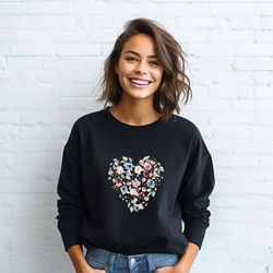 pressed wildflower sweatshirt, heart-shaped floral sweatshir