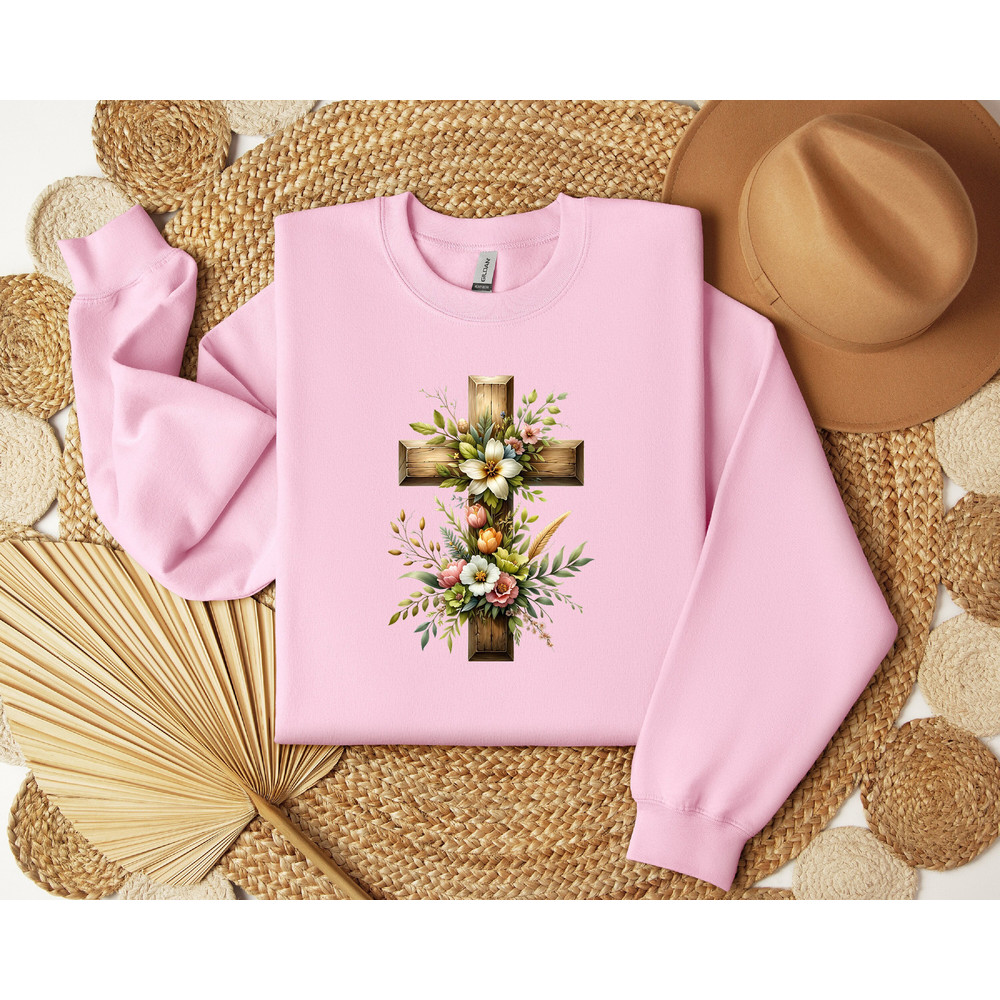 Retro Floral Christian Sweatshirts For Women,Floral Cross T-Shirt, Christian Faith Tee, Saved Script, Religious Gift, Botanical Church Top.jpg