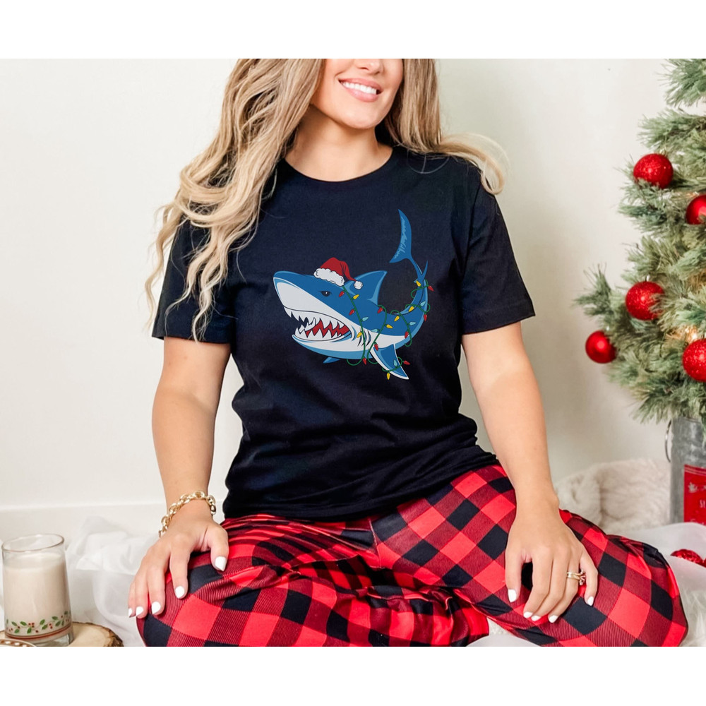 Christmas Shark Shirt Funny Christmas Tshirt Santa Hat Shark Christmas  Animal Christmas Lights Santa Shirt Holiday Shark Xmas Pajama Shirt.jpg
