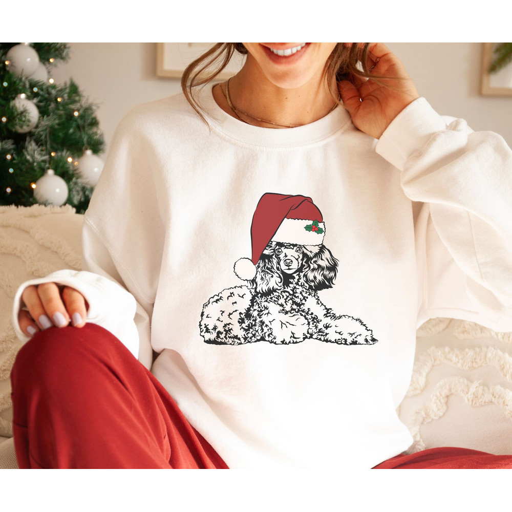 Funny White Poodle Christmas sweatshirt Poodle Mama Holiday Sweater Gift For Pet Owner Mom Cute Graphic Poodle Print Santa Hat Dog Crewneck.jpg