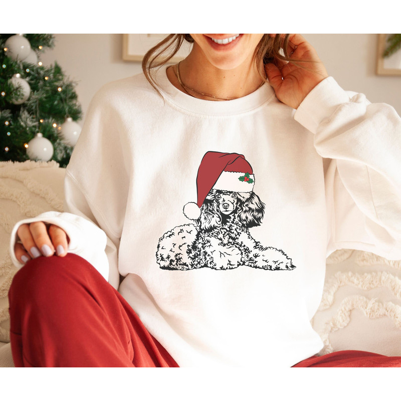 Funny White Poodle Christmas sweatshirt Poodle Mama Holiday Sweater Gift For Pet Owner Mom Cute Graphic Poodle Print Santa Hat Dog Crewneck.jpg