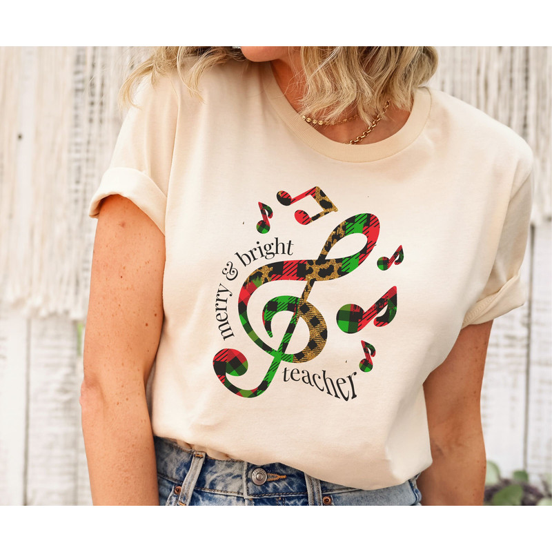Merry Music Christmas Teacher Shirt For Music Teacher Gift, Christmas Musical Note Shirt, Musical Notation, High Middle School Teacher Tees.jpg