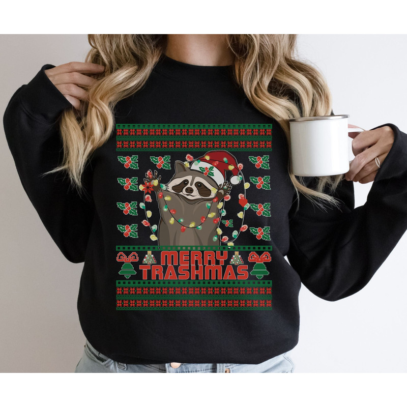 Merry Trashmas Raccoon Christmas Sweater, Raccoon Sweatshirt For Xmas Holiday Sweater Party, Cute Backyard Animal Lover Gift, Xmas Crewneck.jpg