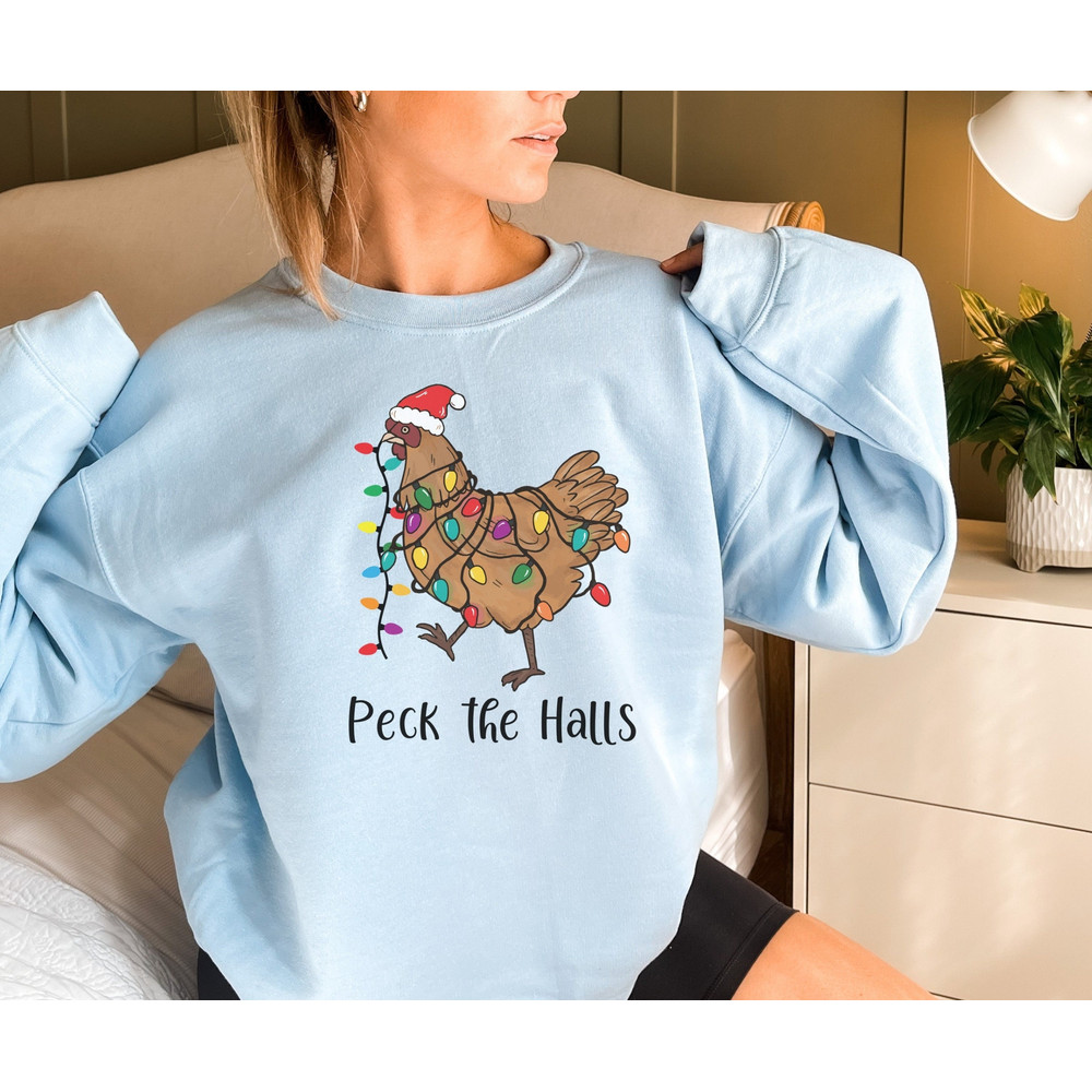 Peck The Halls Christmas Chicken Sweatshirt, Chicken Christmas Sweater Funny Animals Christmas Sweatshirt, Farm Lover Gift, Funny Christmas.jpg