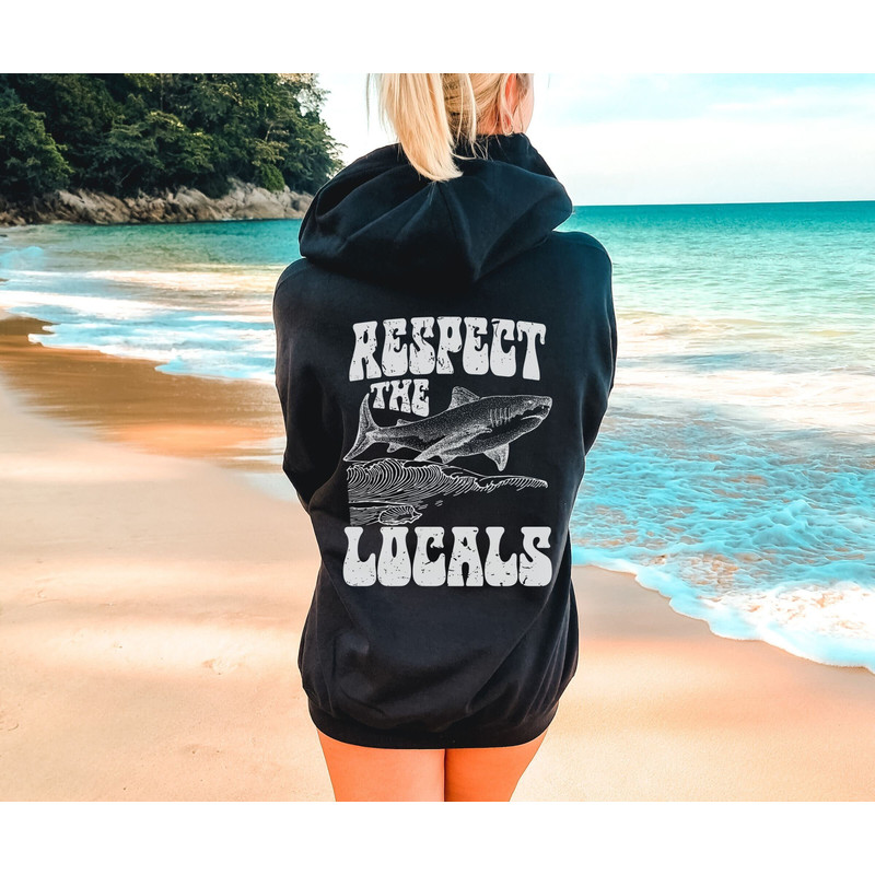 Retro Ocean Hoodie, Shark Pullover, Ocean Conservation, Save the Ocean, Shark Lover, Trendy Marine Wildlife Tee Summer Beach Bum Shark Print.jpg