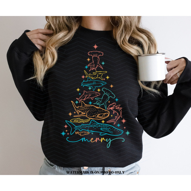 Shark Christmas Sweater For Shark Lover, Shark Lover Gifts, Holiday Shark Sweatshirt, Funny Shark Tree Top, Funny Xmas Pullover For party.jpg
