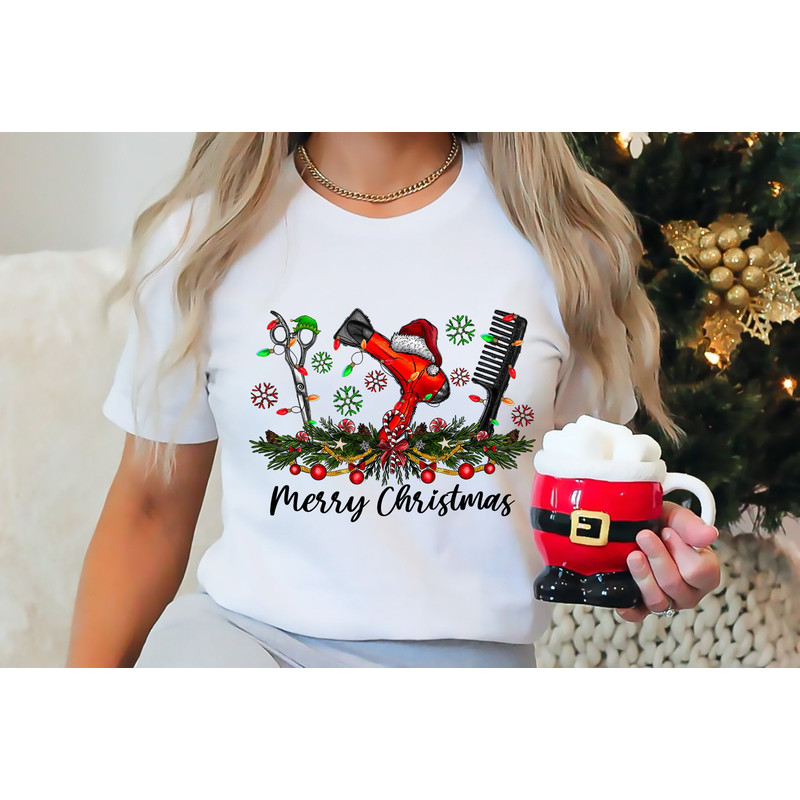 Merry Christmas Hairstylist Shirt, Hairdresser Xmas Shirt, Hair Tools Christmas Shirt, Hair Dresser Holiday Shirt.jpg