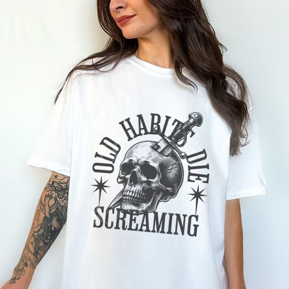 Original Old Habits Die Skull Unisex Comfort Colors Tee Tortured Poets, Academia Aesthetic.jpg