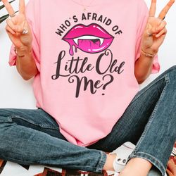 whos afraid of little old me shirt, unisex crewneck ttpd tshirt, vampire lips fangs cute spooky design