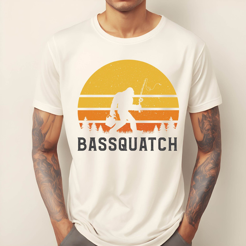 Bassquatch Bigfoot Fishing Vintage T-Shirt, Retro Bigfoot Fishing Shirt, Cute Sasquatch Fishing Shirt, Gift For Him.jpg