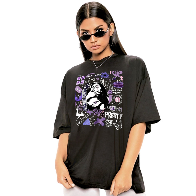 olivia rodrigo collage design tshirt Olivia Tour 2024 tshirt 100 Cotton T-shirt Black.jpg