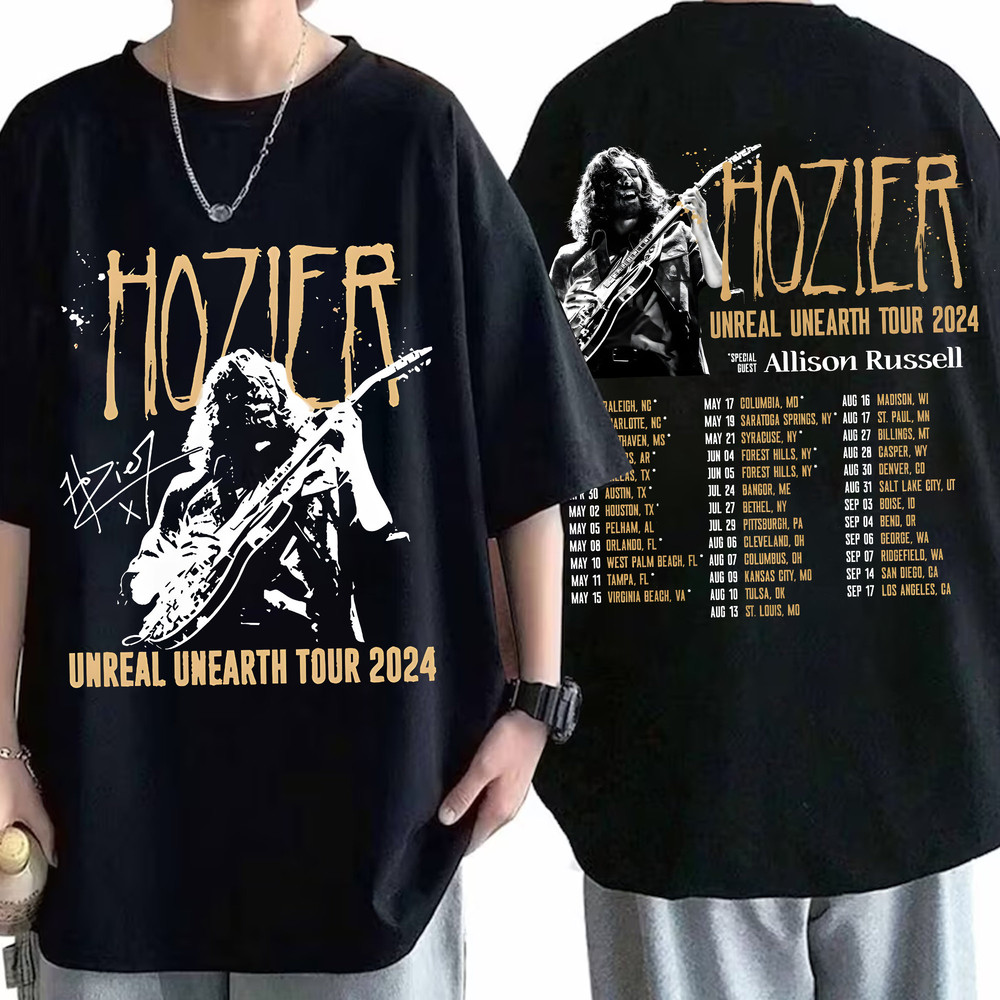 Hozier Unreal Unearth Tour double Sides T-shirt, Hozier Tour 2024, Music Tour Shirt, Hozier funny meme Shirt, Hozier Concert, Rock Tour 2024.jpg