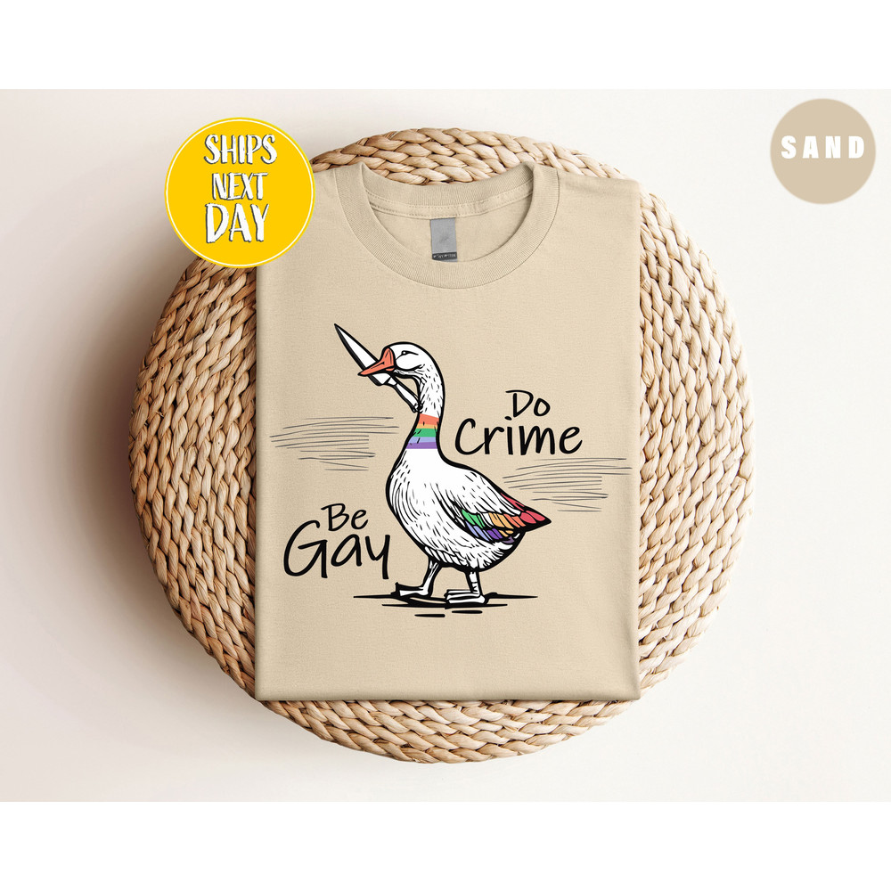 Be Gay Do Crime T-shirt, Funny Duck Goose tshirt, Gay Duck Shirt, Goose Tees, Rainbow Duck Shirt, Funny Gay Pride Shirt, LGBTQ+ Tshirt-RM017.jpg