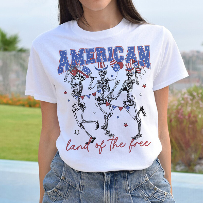 Dancing Skeleton 4th Of July Shirt, American Flag Shirt, Fourth Of July Shirt, Red White Blue Shirt, Independence Day Tee, Land Of The Free.jpg