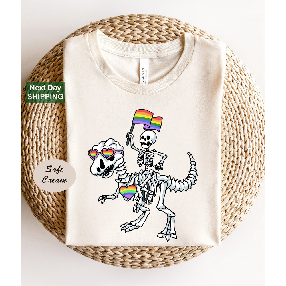 LGBT Skeleton Shirt, Gay Skeleton Shirt, Skeleton Pride Shirt, Dinosaur Pride Tshirt, Queer Pride Tee, LGBTQ Flag Shirt, Rainbow Gay T-shirt.jpg